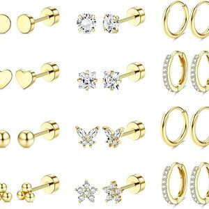 Hypoallergenic Surgical Steel Earrings for Sensitive Ears 14K Gold Flat Back Ear